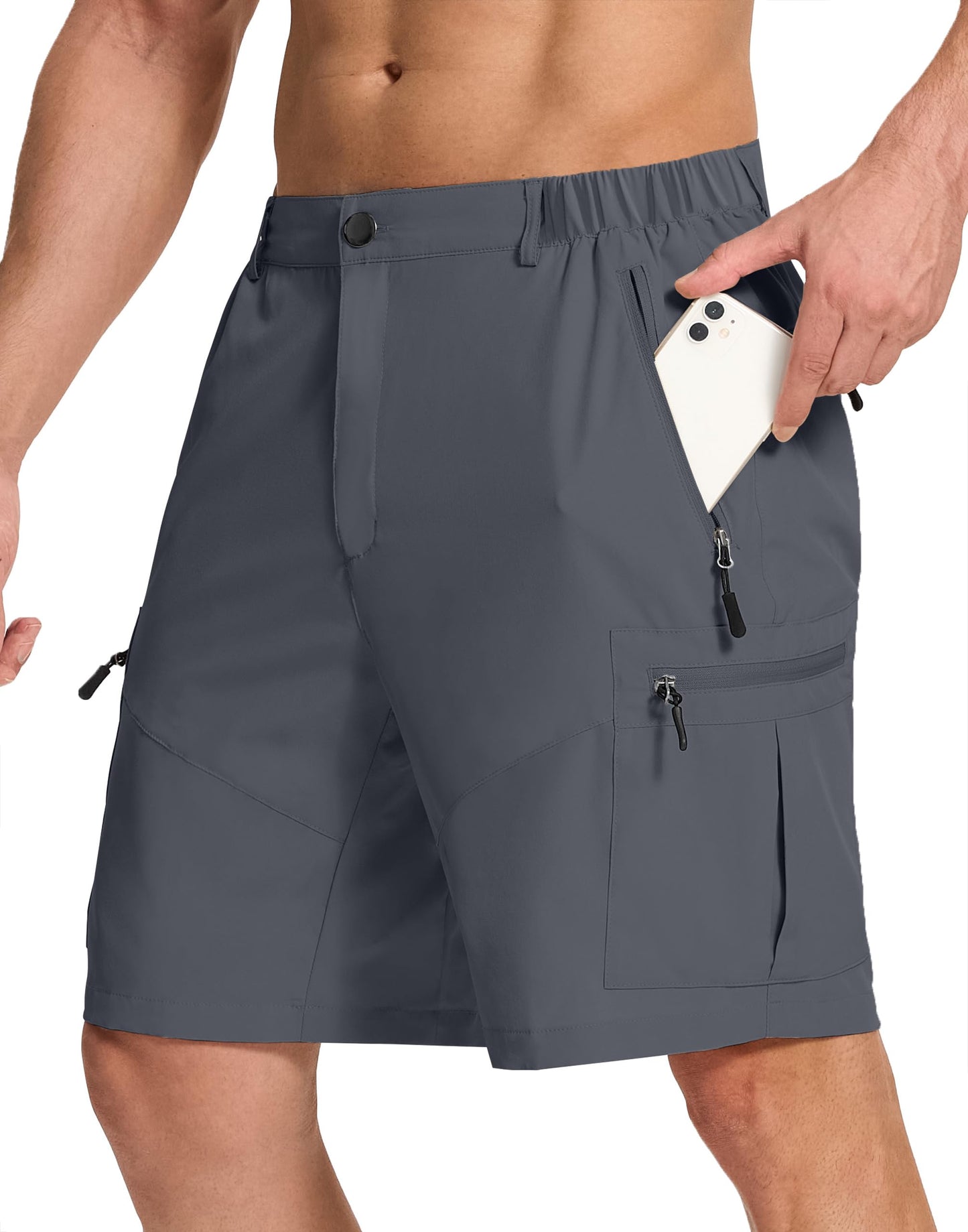 SERAMY Mens Hiking Cargo Shorts with 6 Zipper Pockets 9" Quick-Dry Lightweight Short for Golf Casual Fishing Outdoor Work