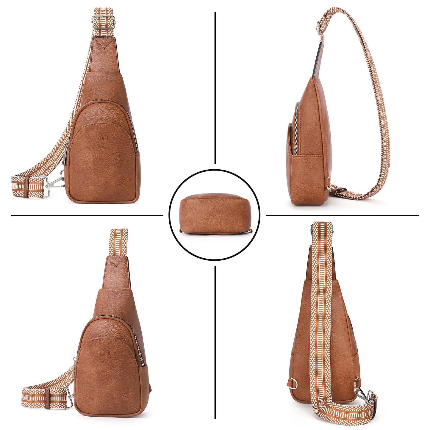 CLUCI Small Sling Bag for Women, Vegan Leather Fanny Pack Crossbody Bags for Women, Chest Bag With Guitar Strap