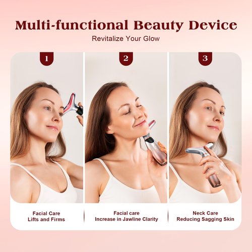 Pedete Facial Massager, 7 Colors Red Light Therapy for Face and Neck, Face Lift Device with 113°F Heating Vibration for Multi Skin Care
