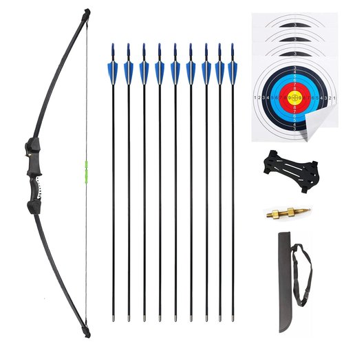45" Youth Bow and Arrows Set for Kids 8-12 Teens Recurve Archery Beginner Gift Longbow Kit 9 Arrows, 4 Target Face for Backyard Game Age 12-14 14-16 Black