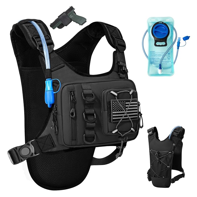 Outdoor Hydration Vest with 2.0L Bladder - Lightweight, Breathable Chest Pack (Black) for Running, Cycling, Hiking
