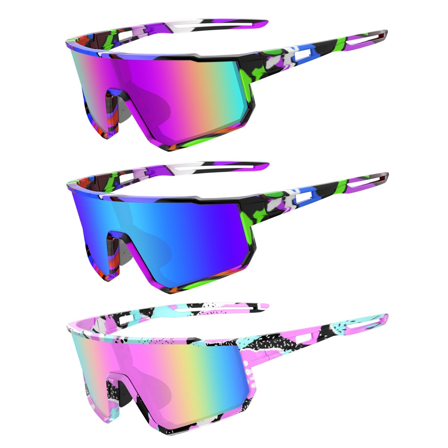 BOLLFO 3 PackPolarized Sports Sunglasses,UV400 Protection Outdoor Glasses for Men Women Youth Baseball Cycling Running Driving Golf