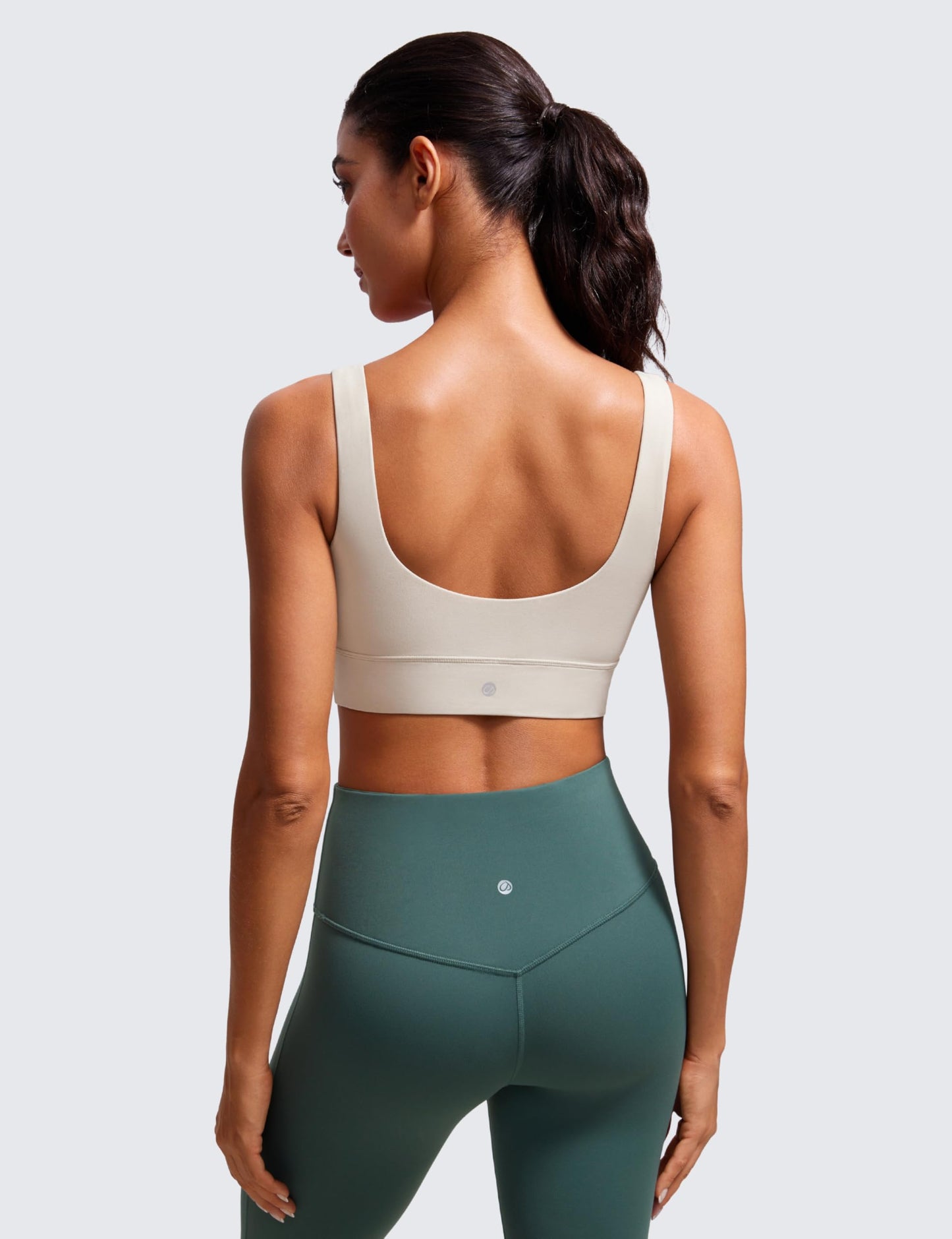CRZ YOGA Butterluxe U Back Longline Sports Bras for Women - Scoop Neck Padded Yoga Workout Crop Top with Built in Pads Mojave Tan Large