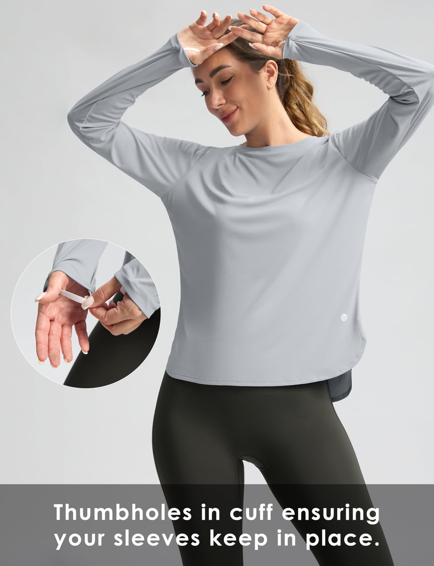 Women's Sun Shirts UPF 50+ Long Sleeve UV Protection Shirt Lightweight Quick Dry Workout Hiking Tops for Women(Light Grey,M)