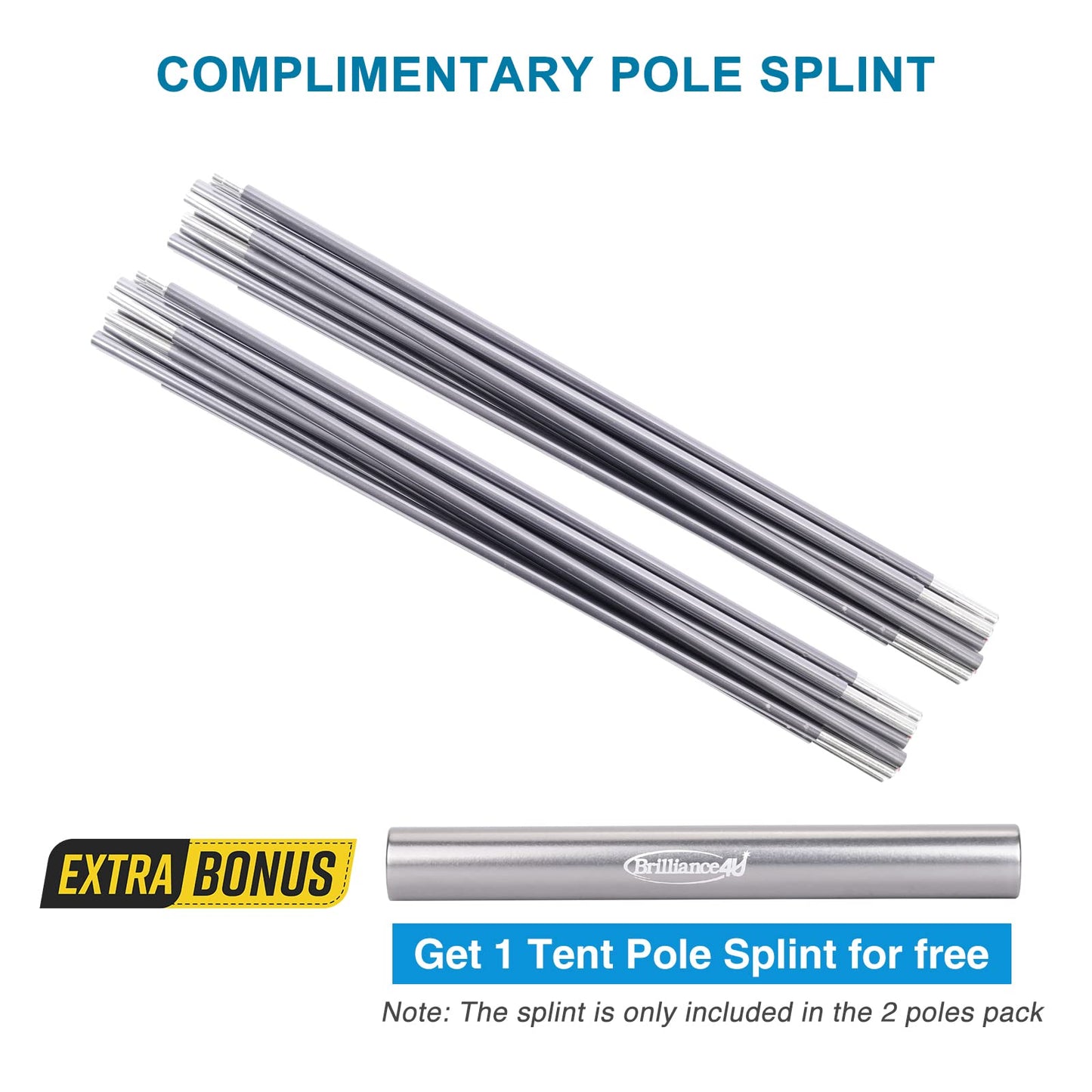 BRILLIANCE4U Tent Poles Replacement Aluminum, Gray Pre-Assembled 16ft 4.4 in, 7001 T6 Heated Tent Rod Outer Dia. 3/8” 9.5mm, 2 Poles
