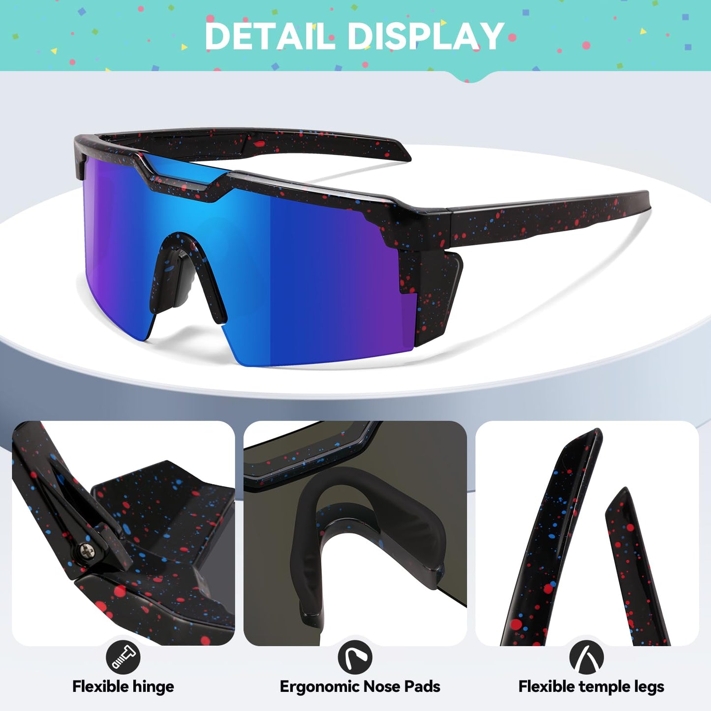 RSQQAV Kids Sunglasses Youth Baseball Sun Glasses for Boys Girls Cycling Sports UV Protection Goggles Ages 6-12