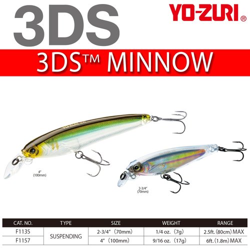 Yo-Zuri F1157 HBS 3DS Minnow Suspending Lure, 4-Inch, Holographic Black Silver