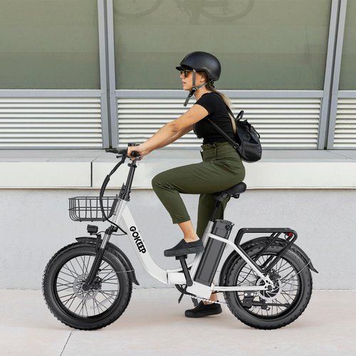 GOKEEP Electric Bike for Adults 20" Fat Tire,750W Motor 52V 13AH Removable Battery Max Range 35 Miles,28MPH,Folding EBike with Shimano 7 Speed and Adjustable Seat for Commute Mountain Snow