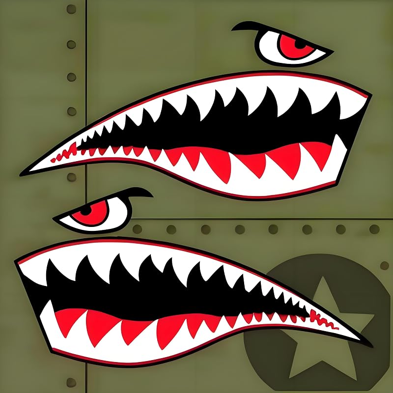 Shark Teeth Sticker - Flying Tiger Shark Mouth Decal for Kayaks, Canoes & Boats - Waterproof PVC