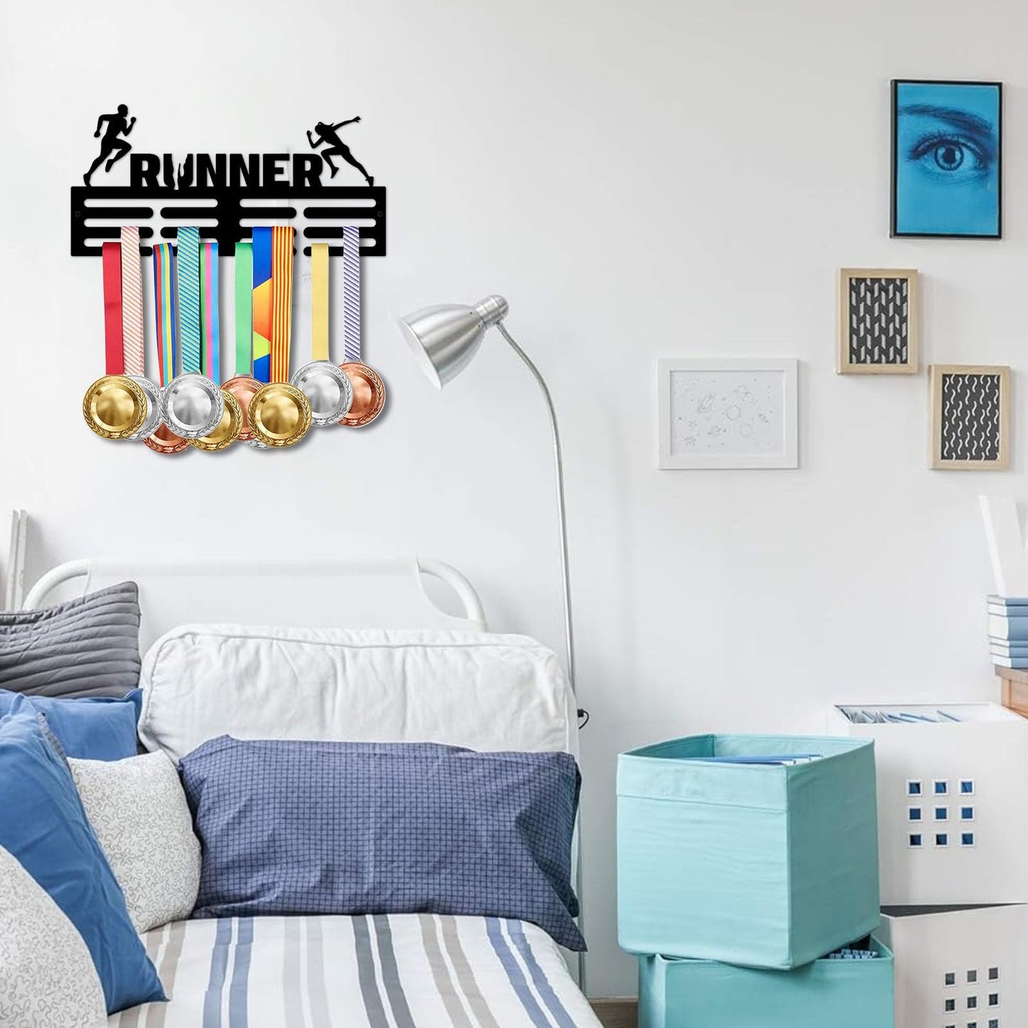 Resama RUNNER Medal Hanger Holder Display Rack for Awards Ribbons Personalized Medal Sports Themed Race Ribbon Holder for Wall-Medal Hanger Display Award Rack-Metal Hanger Display for Men Boy Girl Kid
