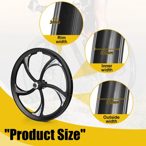 ZUKKA Bike Wheel Set 20 Inch Magnesium Alloy One-Piece Bike Wheels 5 Spokes Rim with Disc Brake & Freewheel Hub for Single Speed or 6-11 Freewheel Quick Release Axles,for Mountain/Folding/Kids Bikes