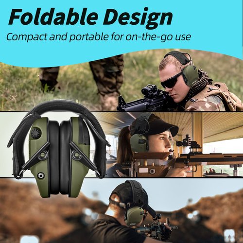 ZOHAN EM022 Shooting Ear Protection Electronic with 4 Omnidirectional Microphones, 5X Sound Amplification & NRR 23dB - Adjustable Noise Reduction Headphones for Hunting, Gun Range(Green)