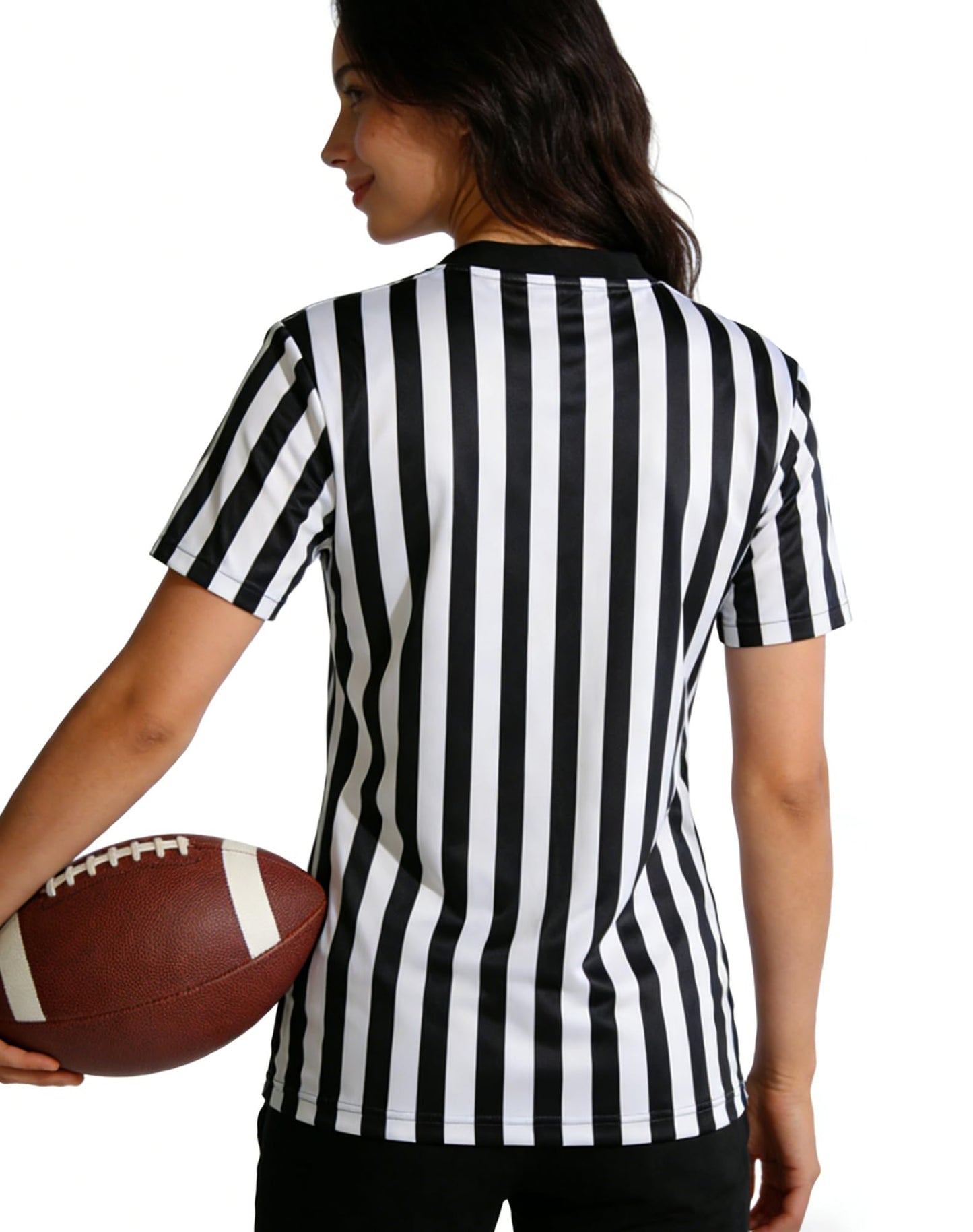 WILLBEFIT Women's Referee Shirt Official Football Basketball V-Neck Ref Jersey for Halloween Costume Umpire Waitress Uniform L