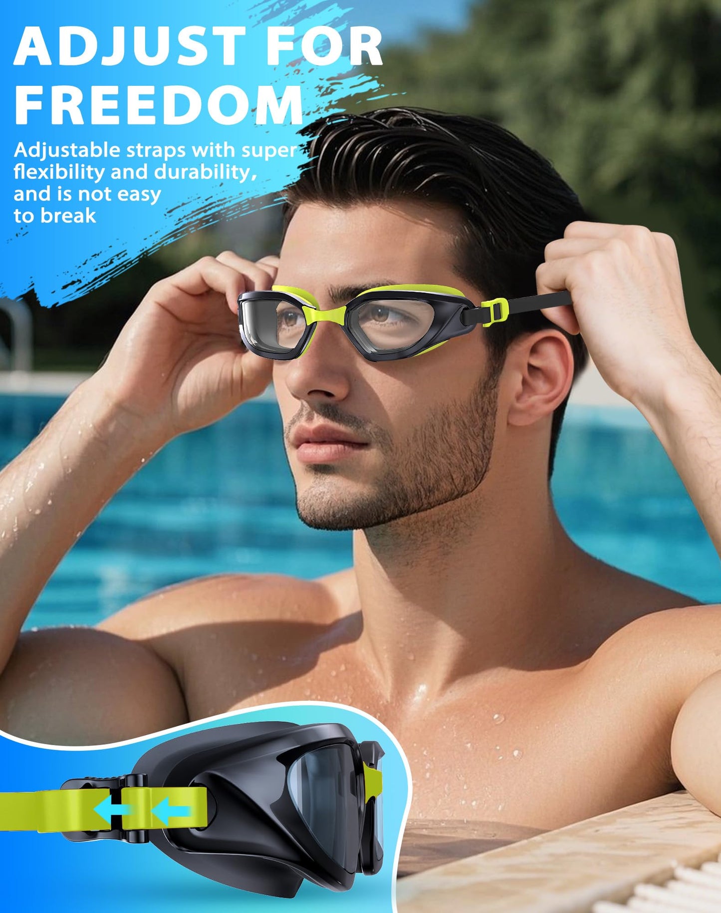 Vegemono Swim Goggles, Unisex Adult Swimming Goggles Anti Fog Anti UV No Leakage Wide View for Men Women Youth