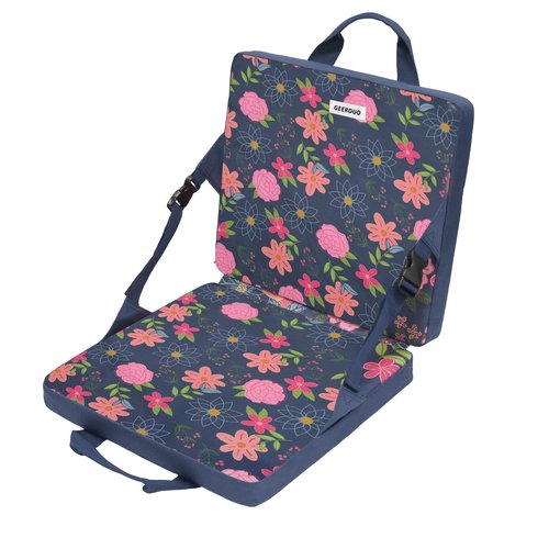 GeerDuo Stadium Seat Foldable with Back Support Chair Cushion Portable for Bleacher Seating Pad Thick Floral Soft with Handle for Sports Events Hiking Fishing Camping Concerts (Blue Floral)