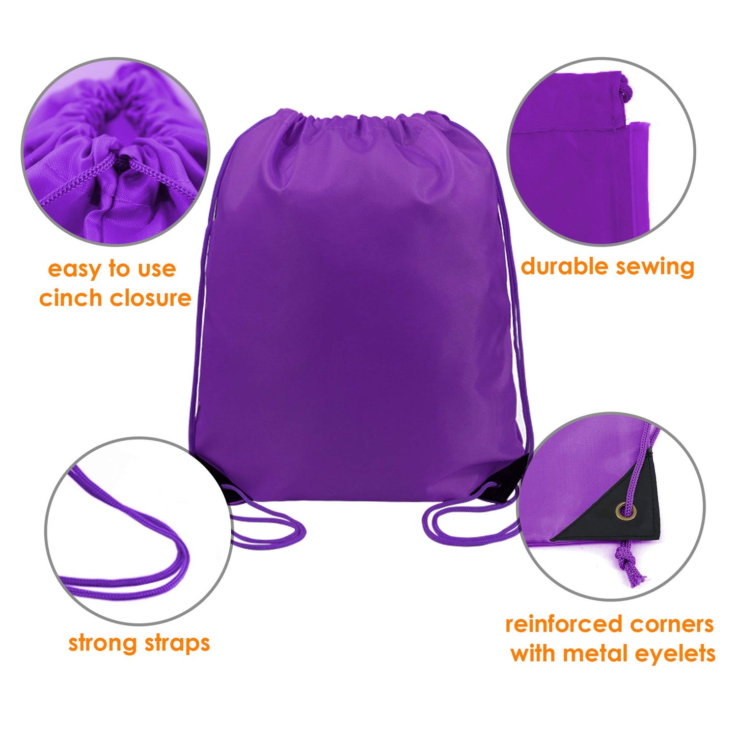 BeeGreen 50 pieces Purple Drawstring Backpack Bags Wholesale Cinch Bags Bulk Heavy Duty String Backpack Machine Washable Lightweight Sackpack Outdoor Sport Bags for Men Women