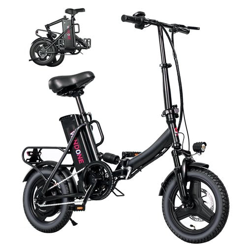 Windone S14 Electric Bike for Adults, Max 19MPH Speed & 28 Miles Range (PAS), 500W Peak Motor and Lightweight & Portable, Dual Shock Absorbers Electric Bicycle, 14" Foldable ebike for Adults and Teens