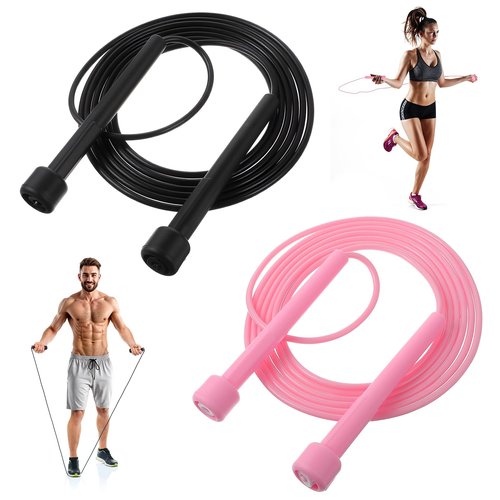 Kifmurase 2 Pack Jump Rope for Fitness, Speed Skipping Rope for Workout, Tangle-Free PVC Long Jump Ropes Set Adjustable Exercise Jumping Ropes for Kids Adult (Black, Pink)