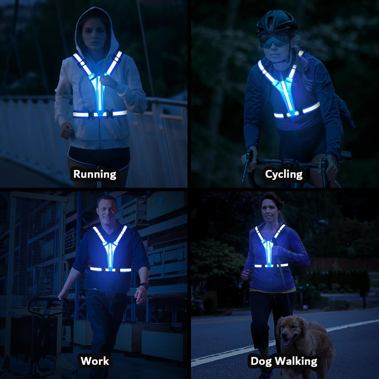 Fokia Kunbio LED Reflective Running Vest Gear,Light Up Vest Runners Night Walking USB Rechargeable,Up to 11hrs Light with Adjustable Waist/Shoulder for Women Men Kids (Blue)