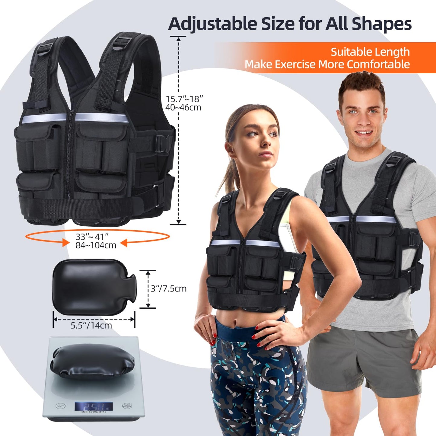 Sportneer Adjustable Weighted Vest Weights: 2-18 lbs/2-42 lbs Washable Weight Vest for Walking 16 In 1 Fast Adjust Rucking Vest for Women and Men Home Gym Running Jogging Strength Training Vests