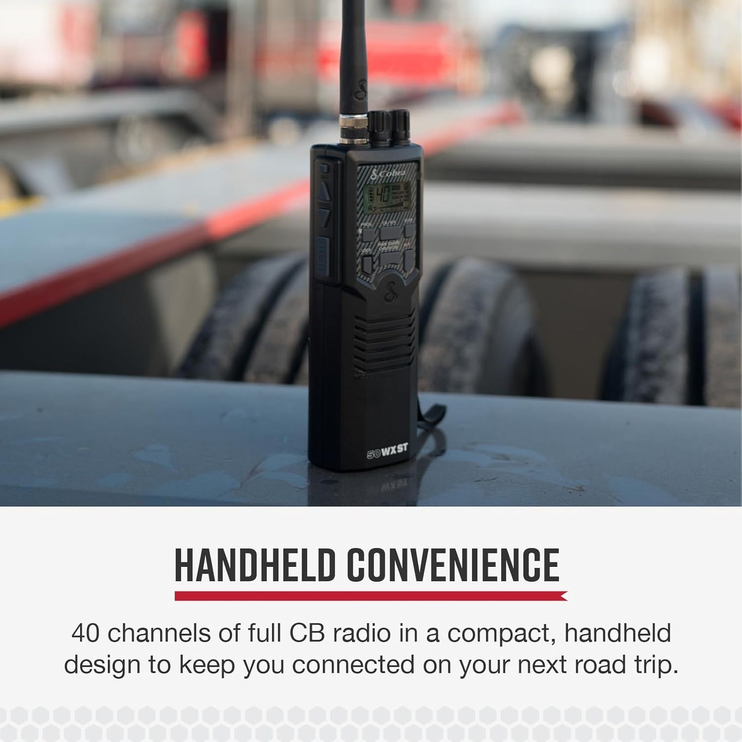 Cobra HHRT50 Road Trip CB Radio - 2-Way Handheld Emergency Radio with Access to Full 40 Channels & NOAA Alerts, Rooftop Magnet Mount Antenna and Omni-Directional Microphone, Black, 6.3" x 2" x 1.75"