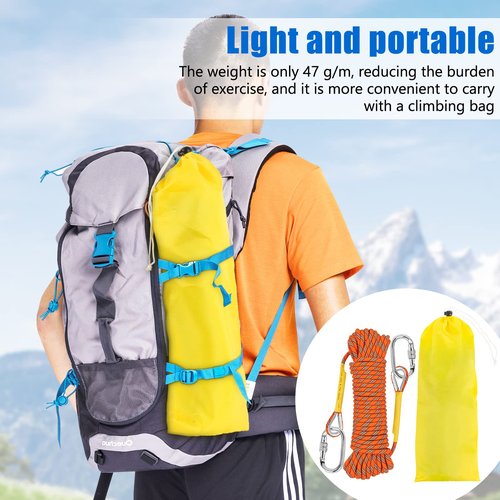 NTR Orange/Black/Blue Climbing Rope 10M(32ft) 20M(64ft) 30M(96ft) 50M(160ft), 8MM Static Rock Climbing Rope with 2 Steel Hooks, Rappelling Rope for Outdoor, Hiking Safety Escape Rope, Rescue Parachute