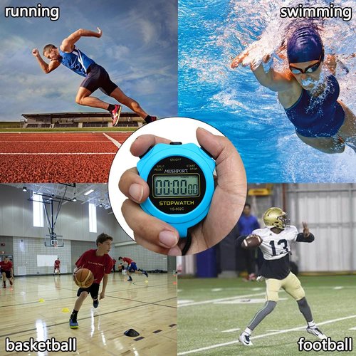MUSHPORT Stopwatch Timer Only Stopwatch Mode, ON/Off Silent Simple Operation, Without Clock Date Countdown, Digital Stop Watch for Sports Kids Coaches Swimming Running, Blue