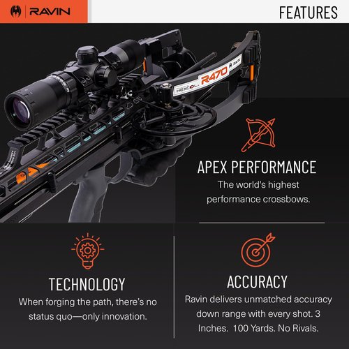 RAVIN R470 Crossbow Package – High-Performance Hunting Bow with Helicoil Technology, Silent Cocking System, and Illuminated Scope – 470 FPS, Lightweight and Pre-Assembled – Ideal for Archery & Hunting