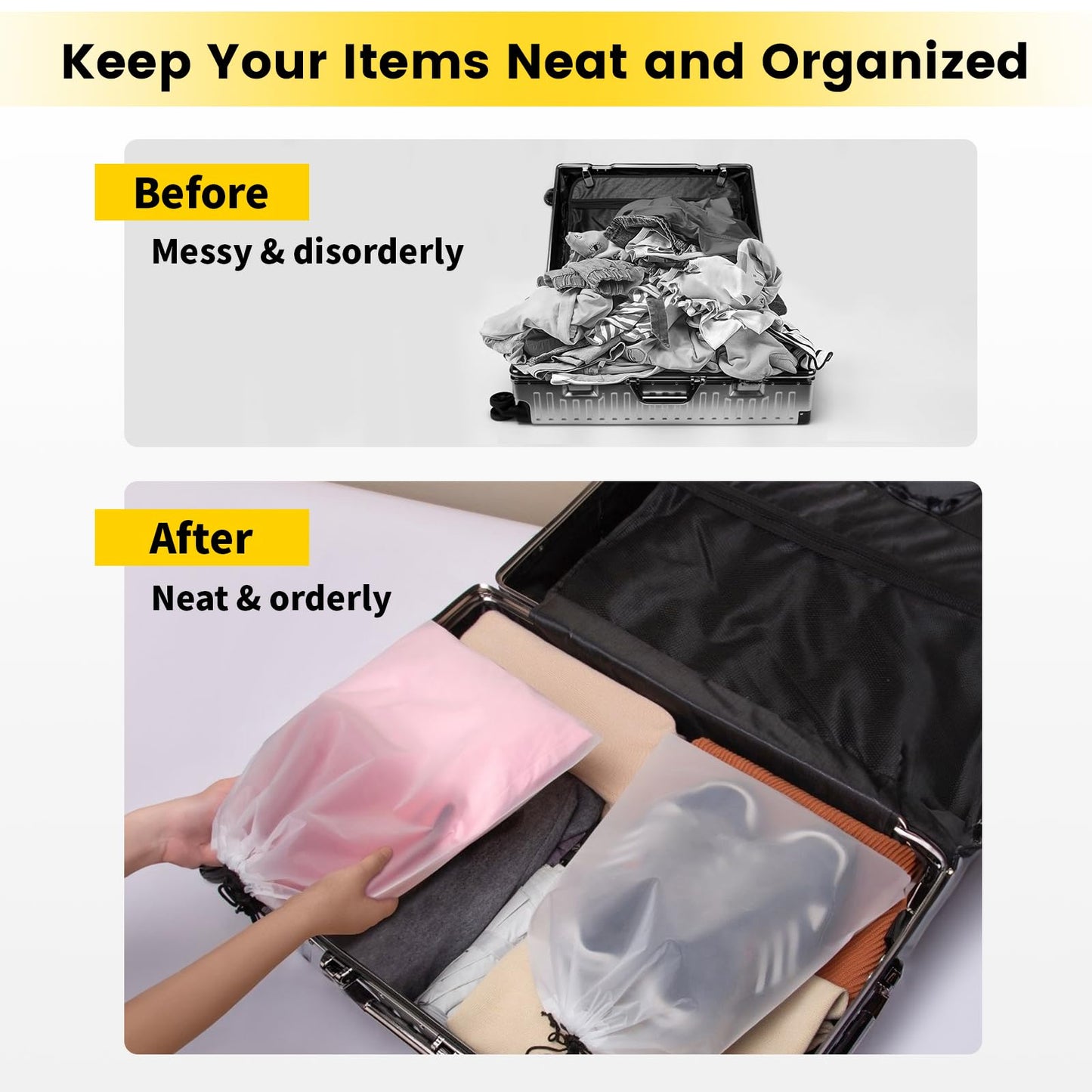 Vorspack Shoe Bags for Travel - 6 Pcs Transparent Drawstring Backpack Travel Shoe Bag Clear Drawstring Bag Large Shoe Organizer with Rope Travel Essentials for Men Women