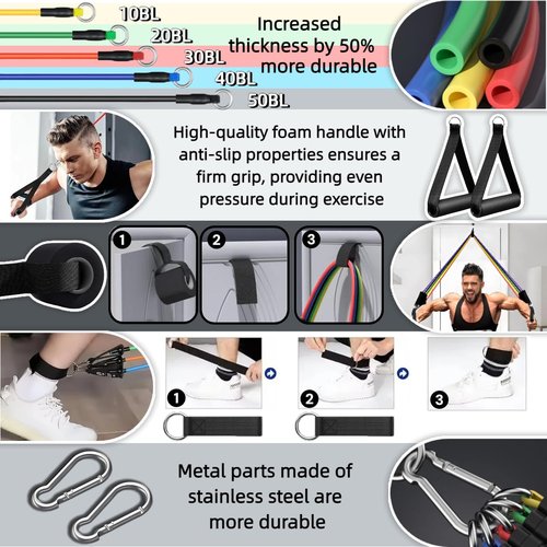Exercise Bands Resistance Bands Set,Resistance Bands for Physical Therapy,Exercise Bands with Handles,Workout Bands Resistance for Women & Men(150 LBS)