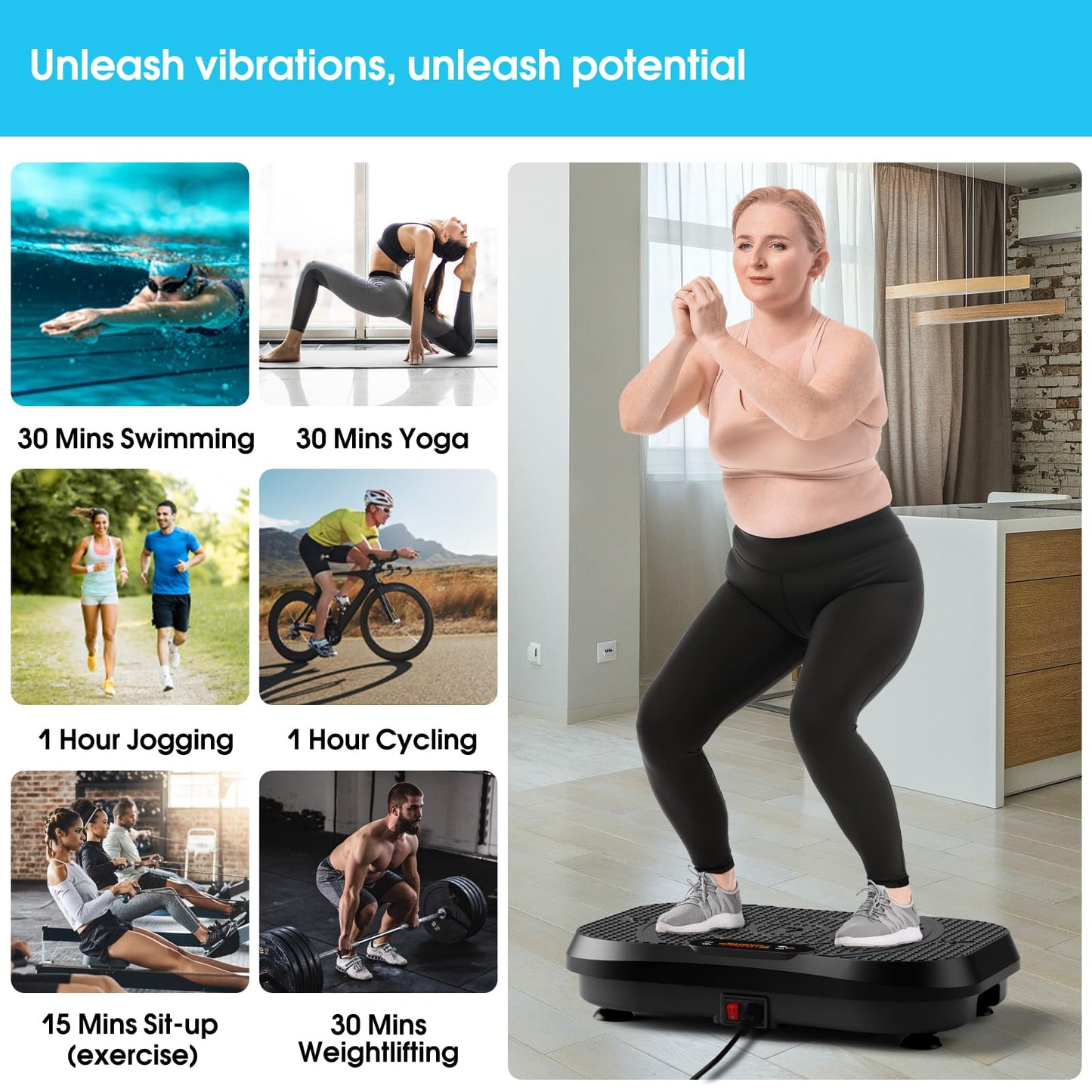 SoftGym Vibration Plate Exercise Machine for Lymphatic Drainage Weight Loss,120 Speed Levels Vibrating Platform with Resistance Bands,Full-Body Workout Equipment for Muscle Activation