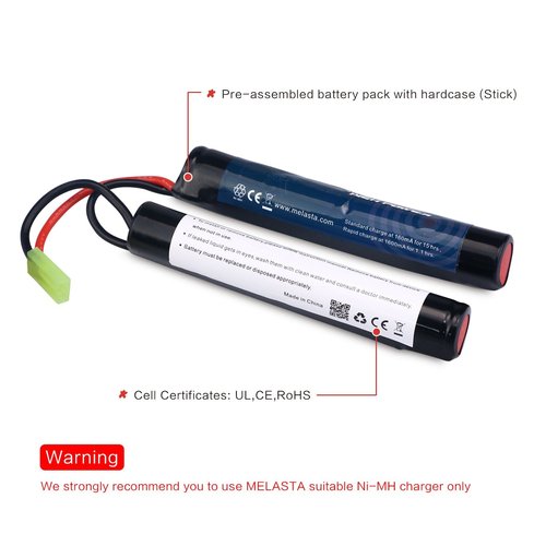 melasta 2 Pack 9.6V 1600mAh Butterfly Nunchuck NIMH Battery Pack Compatible with Mini Tamiya Airsoft Guns M4, G36, M110, SR25, M249, M240B, M14, RPK, PKM, L85, AUG, G3