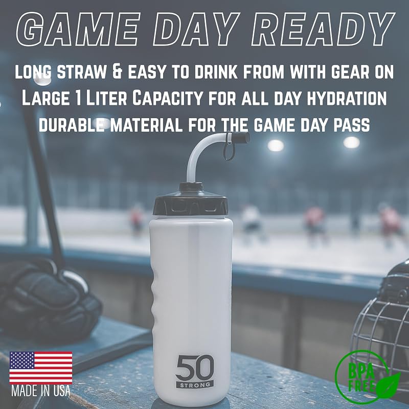 1 L Hockey & Lacrosse Water Bottle with Straw - 50 Strong Variation of THIS listing