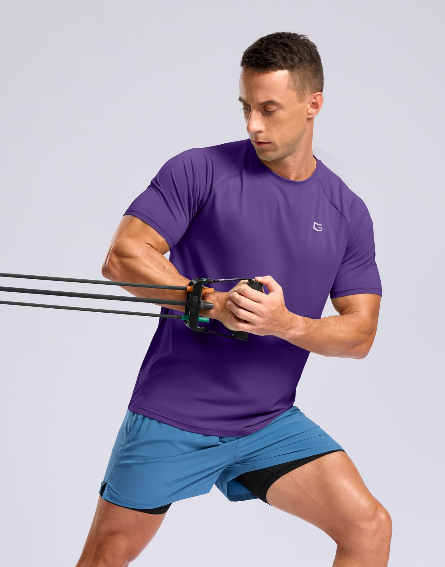 Men's Athletic Workout T-Shirts Moisture Wicking Cooling Running Shirts Short Sleeve Performance Tee for Gym Tennis(Purple,3XL)