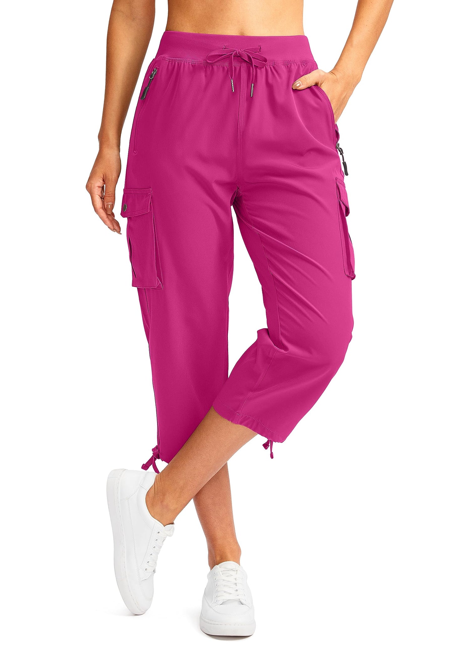 Soothfeel Women's Cargo Capris Pants with 6 Pockets Lightweight Quick Dry Travel Hiking Summer Pants for Women Casual (Rose, XS)