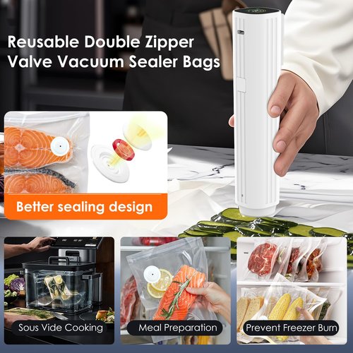 Vacuum Sealer,Food Saver Vacuum Sealer Machine,Ultimate Suction Power,Compact Design,Cordless Handheld Vacuum Sealer (Contains 30 Reusable Seal Bags)