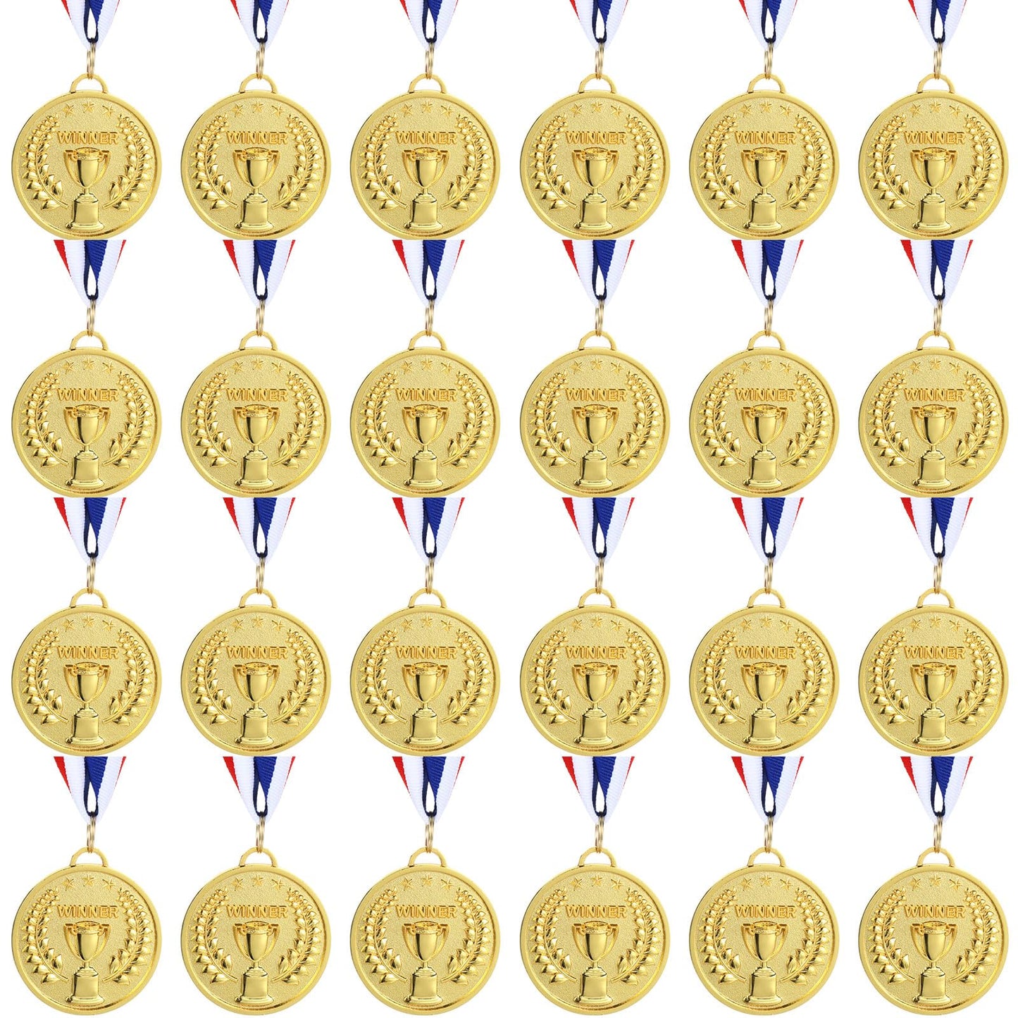 Quelay Gold Award Medals 2 Inch 1st Place Metal Winner Award Medals with Neck Ribbons Prizes for Participation Competitions for Soccer Baseball Basketball Golf(24 Pieces,Trophy Style)