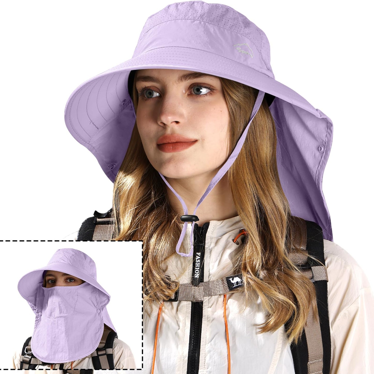 Rosoz Sun Hat for Men Women with Neck Flap,Wide Brim UPF50+ Fishing Hat with Detachable Face Cover Outdoor Sun Protection Hat