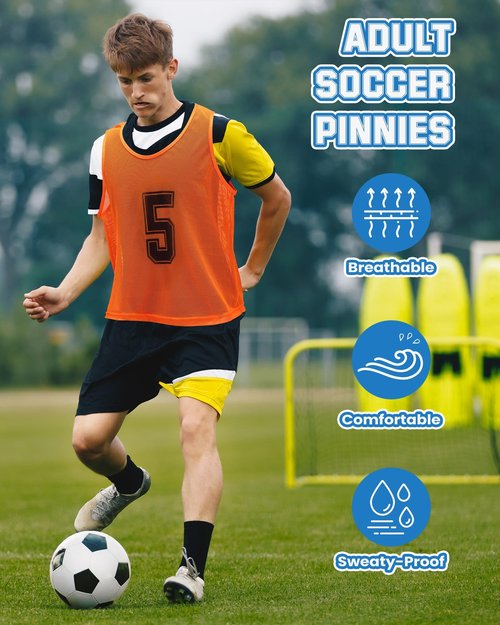 Suhine 48 Pcs Pinnies for Sports Double Soccer Penny Soccer Pinnies Scrimmage Vests Mesh Basketball Team Practice Jersey (Basic Style,Adult Size)