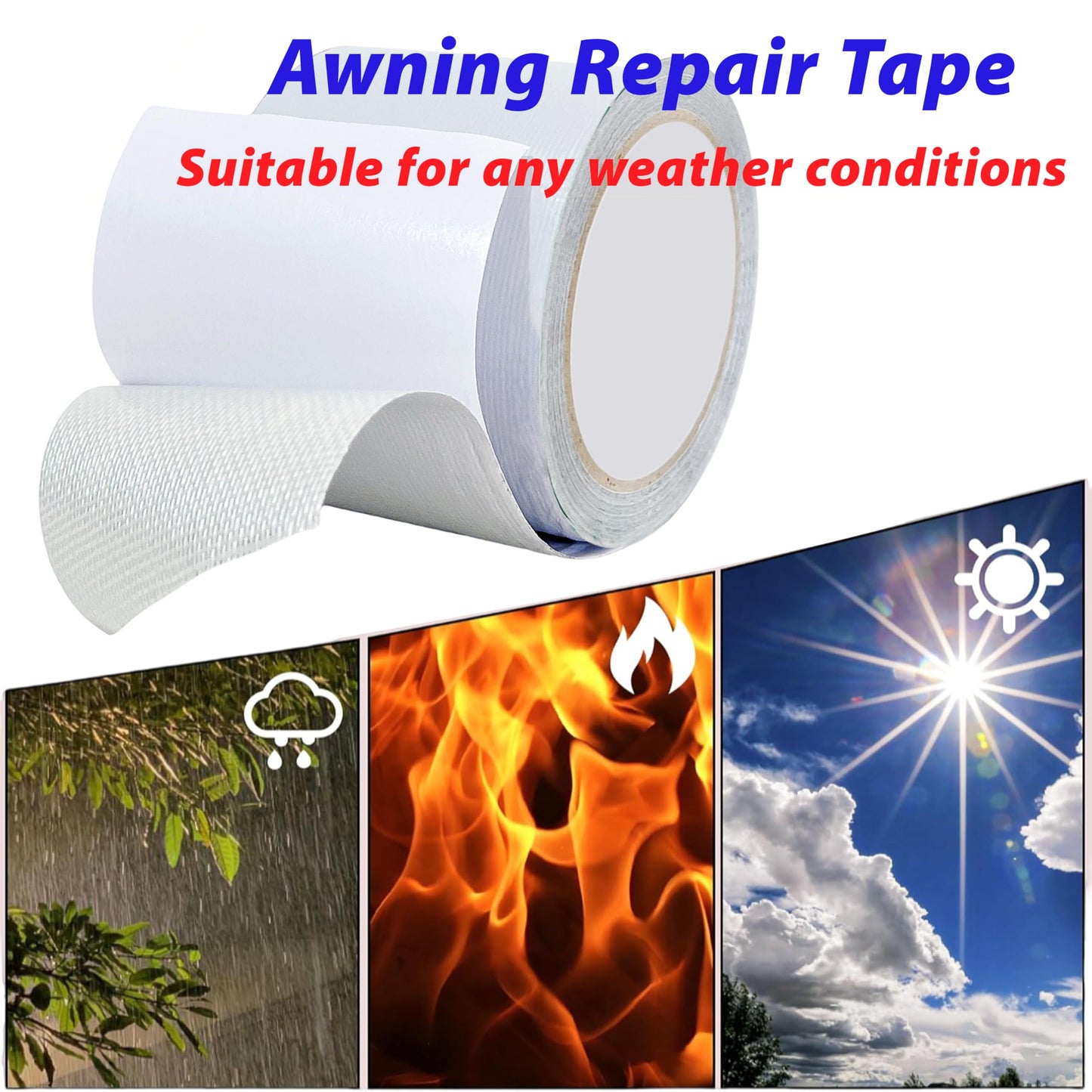 MCOTOP WaterproofRepair Tape for Fabric, 3.1IN x24.6FT, Heavy Duty Outdoor Repair Tape, for RV Roof, Tarp, Tent, Sail and Boat Cover Outdoor Repair Patch, Multipurpose Awning Repair Tape (White)