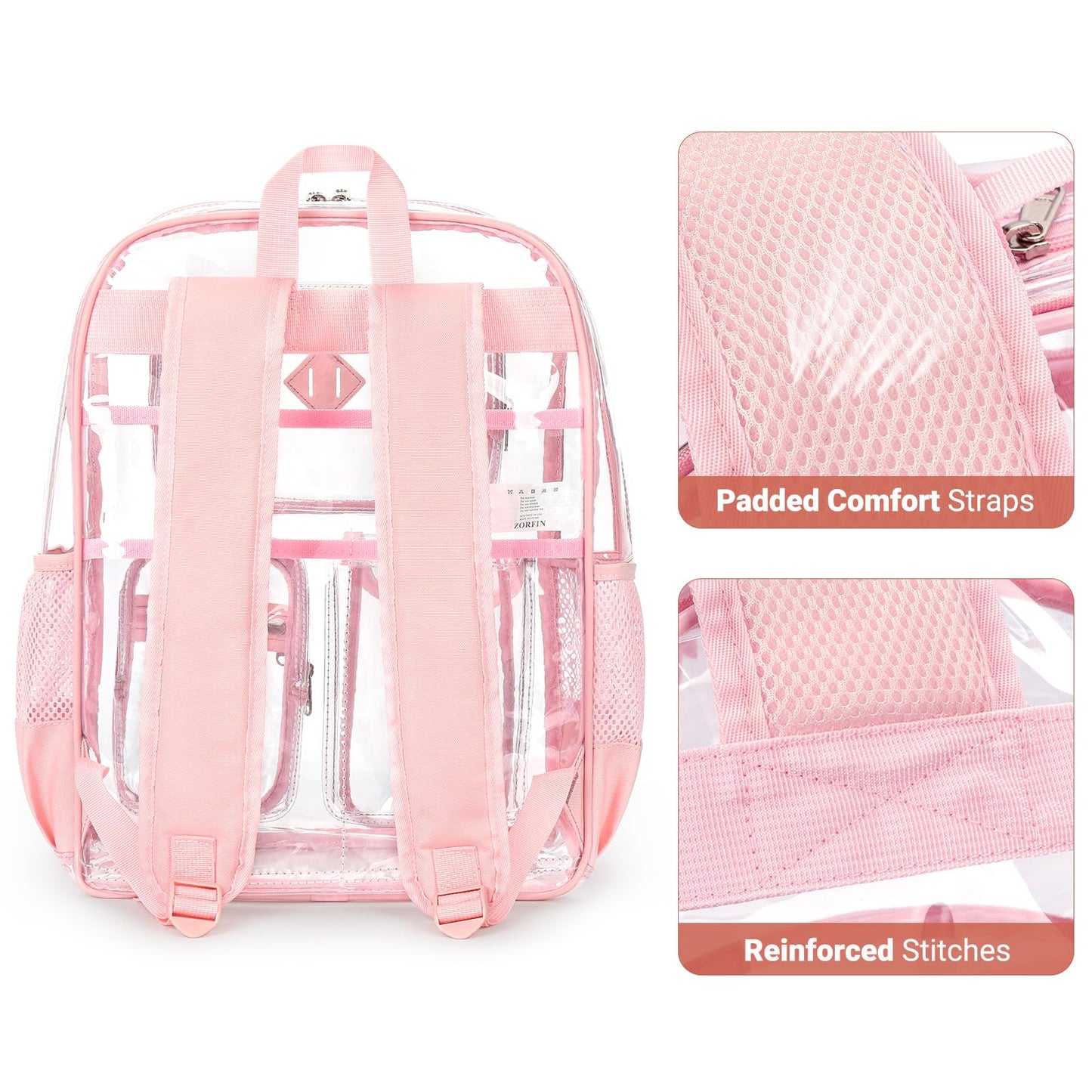 ZORFIN 17 Inch Clear Backpack, Large Transparent Bookbag with Reinforced Straps for School College Work