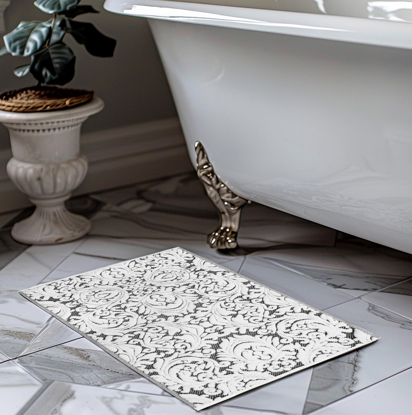 COTTON CRAFT Bath Tub Mat - 1 Pack Sculpted Damask Terry Jacquard Step Out Floor Mat - Heavyweight 1100 GSM Low Lint Absorbent Luxury Bathroom Mat - Shower Rug -Not a Bathroom Rug - 21 x 34 - Black