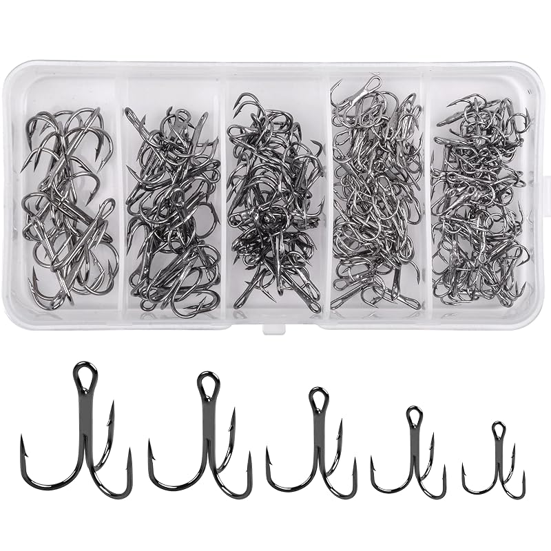 Black Treble Hooks Assortment Set 150 Pcs High Carbon Steel 4 6 8 10 12 Saltwater Freshwater
