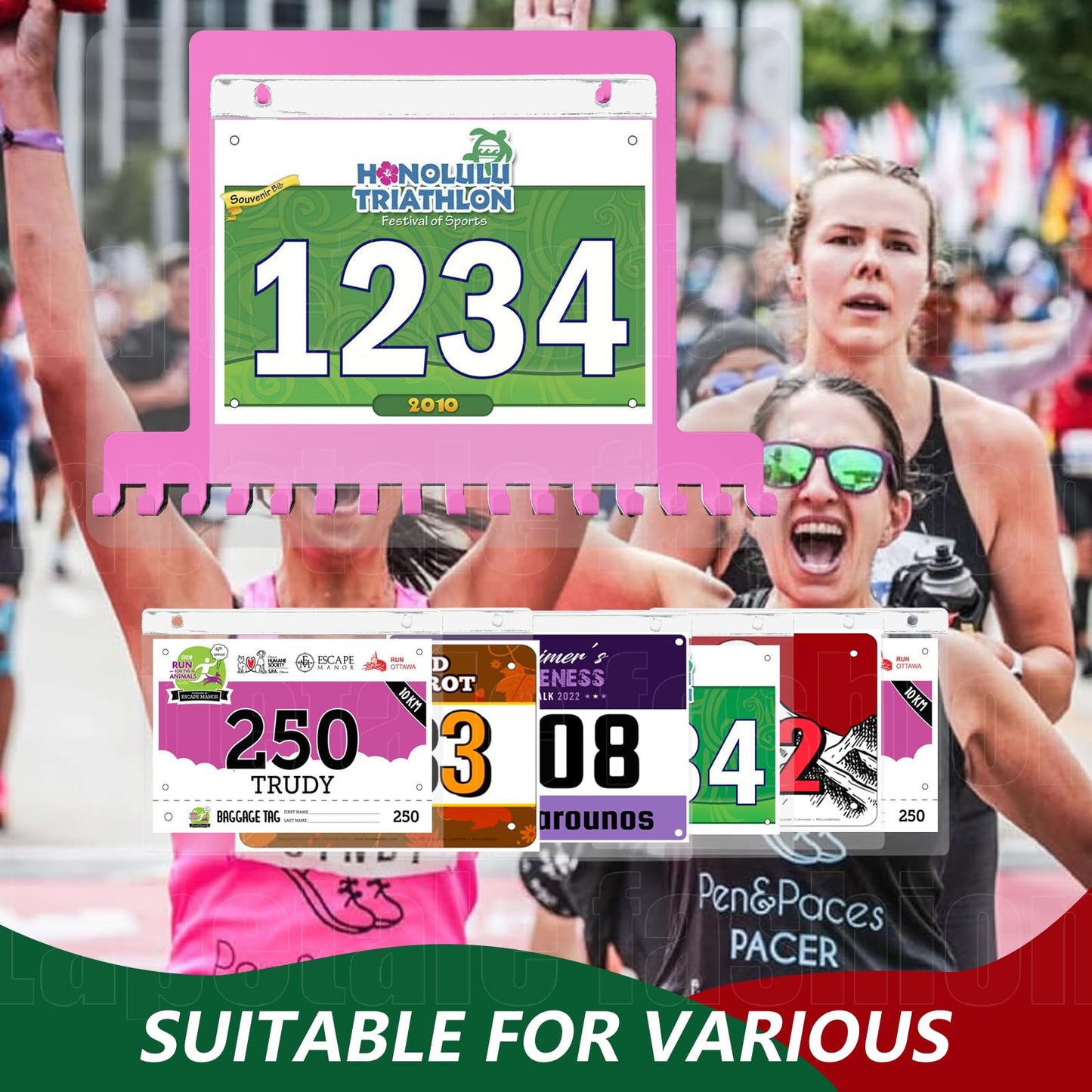 Lapetale Fashion Pink Race Bib and Medal Display,Marathon Medal Display and Runner Medal Hanger Display,Bib Running Medal Display, Running Medal Hanger Display,Medal Holder for Wall,Gifts for Runners