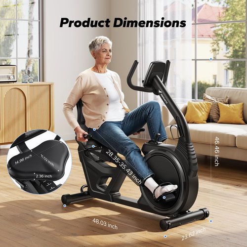 MERACH Recumbent Exercise Bike, High-end Recumbent Bike for Home, Light Commercial Recumbent Bikes for Seniors Adults, Magnetic Recumbent Stationary Bike with Smart Bluetooth and Exclusive App, LCD, Heart Rate Handle
