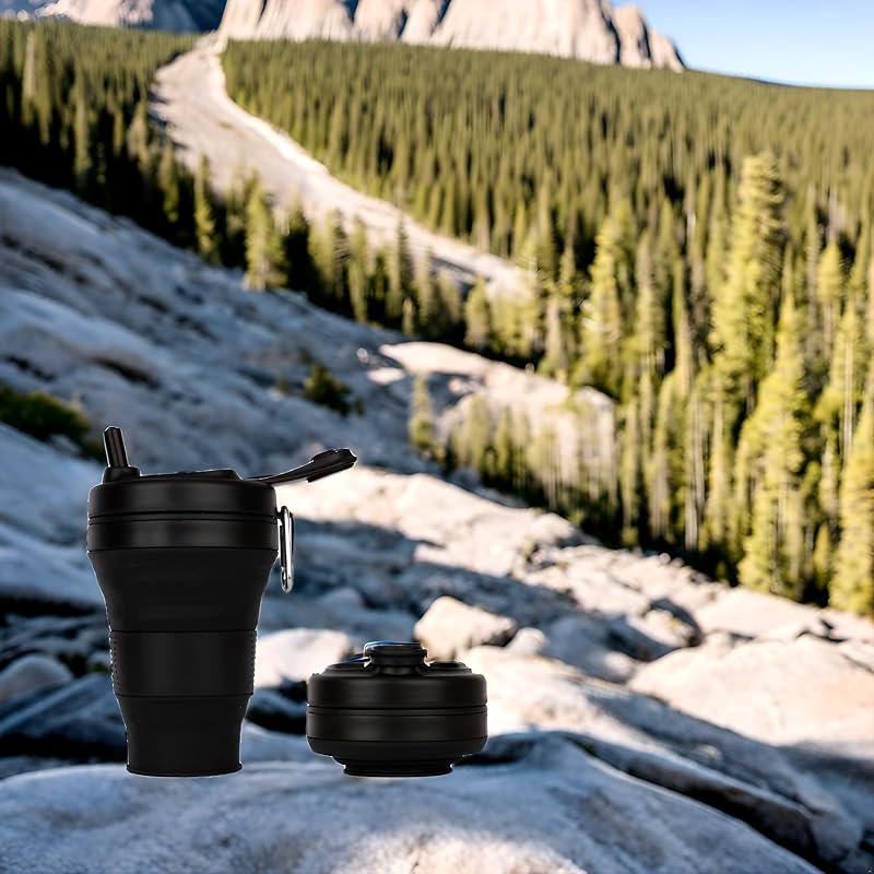 Collapsible 20oz Silicone Coffee Cup with Straw Lid – Black