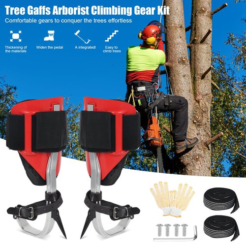 Tree Climbing Spikes Set for Tree Work, Adjustable Tree Climbing Gear with Safety Seat for Tree Climbing and 10FT Steel Wire Core Flip Line Kit for Outdoor Jungle Survival Fruit Picking (Full Set)