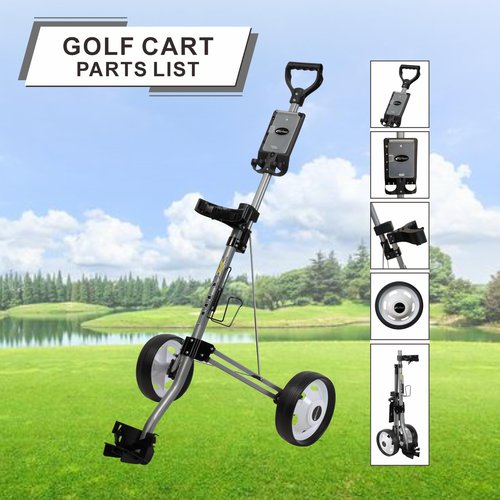 X-Lite Golf Push Cart Two Wheel, Ultra Lightweight & Compact Golf Bag Cart, Foldable for Easy Storage, Ergonomic Handle, Built-in Scorecard & Ball Holder, Smooth Rolling Wheels, Silver