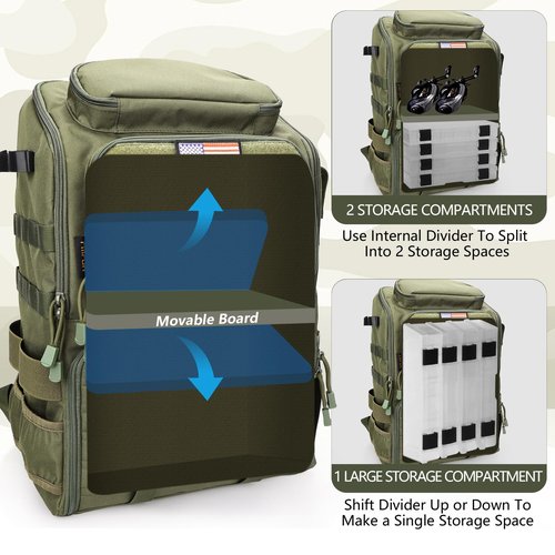 rillrun Fishing Backpack with Rod Holders, Ultimate Tackle Box Bakpack for Men, 42L Large Tackle Bag Store Fishing Gear