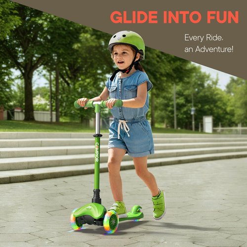 Campior Green Mini 3 Wheel Scooter for Kids ??Lean-to-Steer with LED Light-Up Wheels, Adjustable Handlebar, Wide Anti-Slip Deck, Smooth PU Wheels, Rear Foot Brake ??Toddler Scooter for Ages 2+